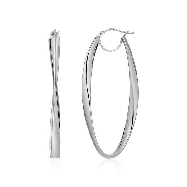 14k White Gold Twist Motif Oval Shape Hoop Earrings - Premium Earrings - Just $569.99! Shop now at Pulse Designer Fashion