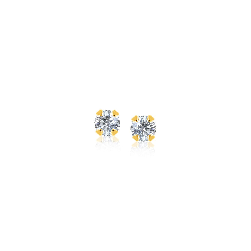 14k Yellow Gold Stud Earrings with Faceted White Cubic Zirconia - Premium Earrings - Just $61.99! Shop now at Pulse Designer Fashion