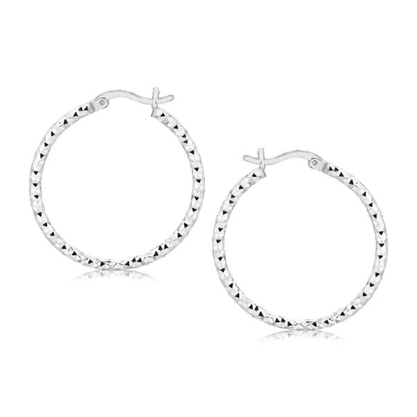 Sterling Silver Faceted Motif Hoop Earrings with Rhodium Plating - Premium Earrings - Just $38.99! Shop now at Pulse Designer Fashion