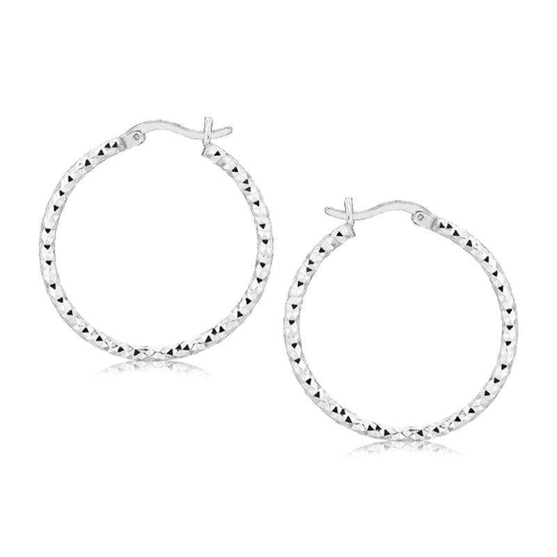 Sterling Silver Faceted Motif Hoop Earrings with Rhodium Plating - Premium Earrings - Just $38.99! Shop now at Pulse Designer Fashion