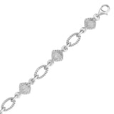 Sterling Silver Cable Oval and Square Link Bracelet with Diamonds (1/4 cttw) - Premium Bracelets - Just $497.99! Shop now at Pulse Designer Fashion