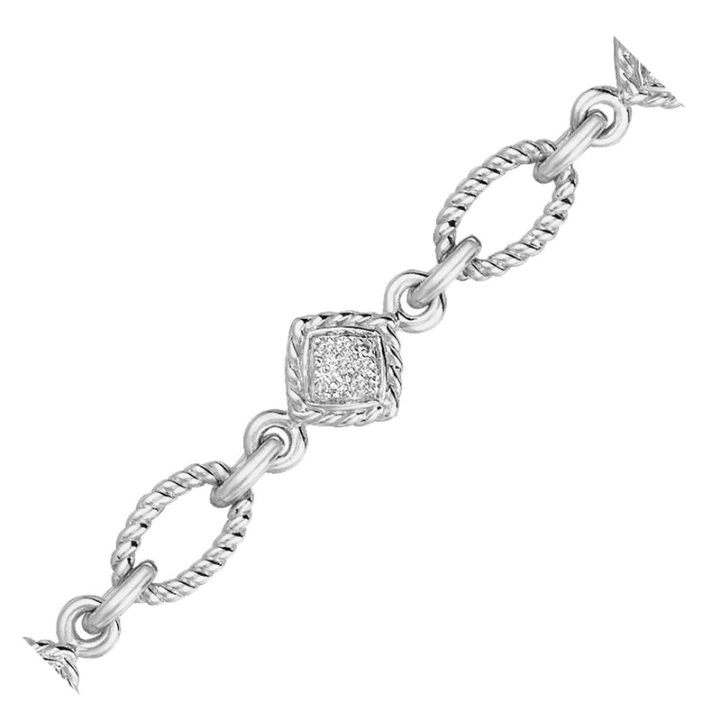 Sterling Silver Cable Oval and Square Link Bracelet with Diamonds (1/4 cttw) - Premium Bracelets - Just $497.99! Shop now at Pulse Designer Fashion