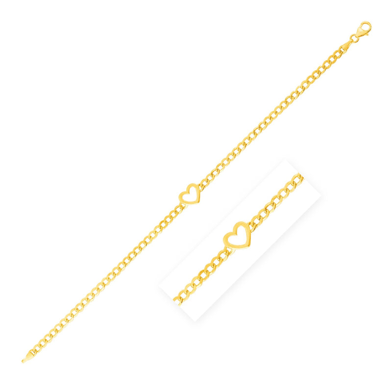 14k Yellow Gold 7 inch Curb Chain Bracelet with Heart - Premium Bracelets - Just $451.99! Shop now at Pulse Designer Fashion