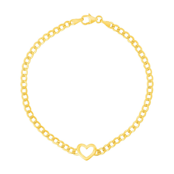 14k Yellow Gold 7 inch Curb Chain Bracelet with Heart - Premium Bracelets - Just $451.99! Shop now at Pulse Designer Fashion