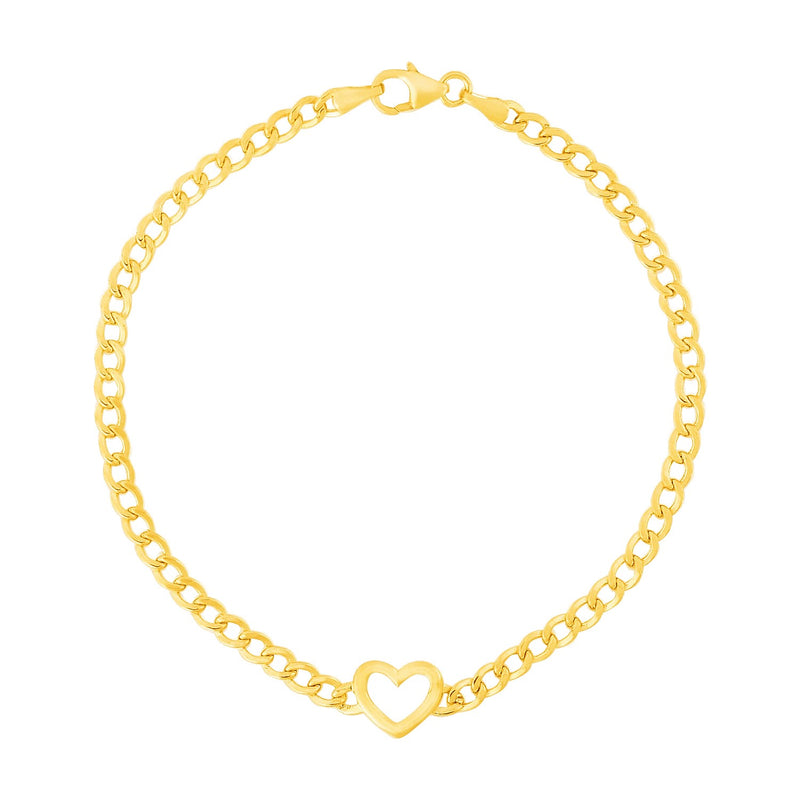 14k Yellow Gold 7 inch Curb Chain Bracelet with Heart - Premium Bracelets - Just $451.99! Shop now at Pulse Designer Fashion