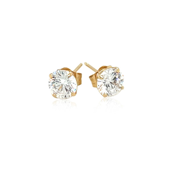 14k Yellow Gold Stud Earrings with White Hue Faceted Cubic Zirconia - Premium Earrings - Just $95.99! Shop now at Pulse Designer Fashion