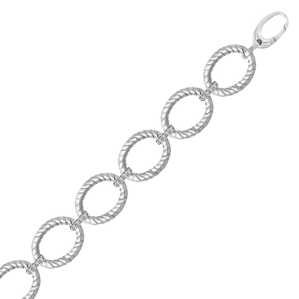 Sterling Silver Rhodium Finished Diamond Accented Cable Oval Bracelet (.20cttw) - Premium Bracelets - Just $868.99! Shop now at Pulse Designer Fashion