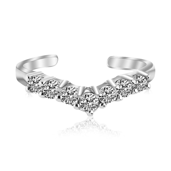 Sterling Silver Rhodium Finished V Shape Toe Ring with Cubic Zirconia Accents - Premium Toe Rings - Just $30.99! Shop now at Pulse Designer Fashion