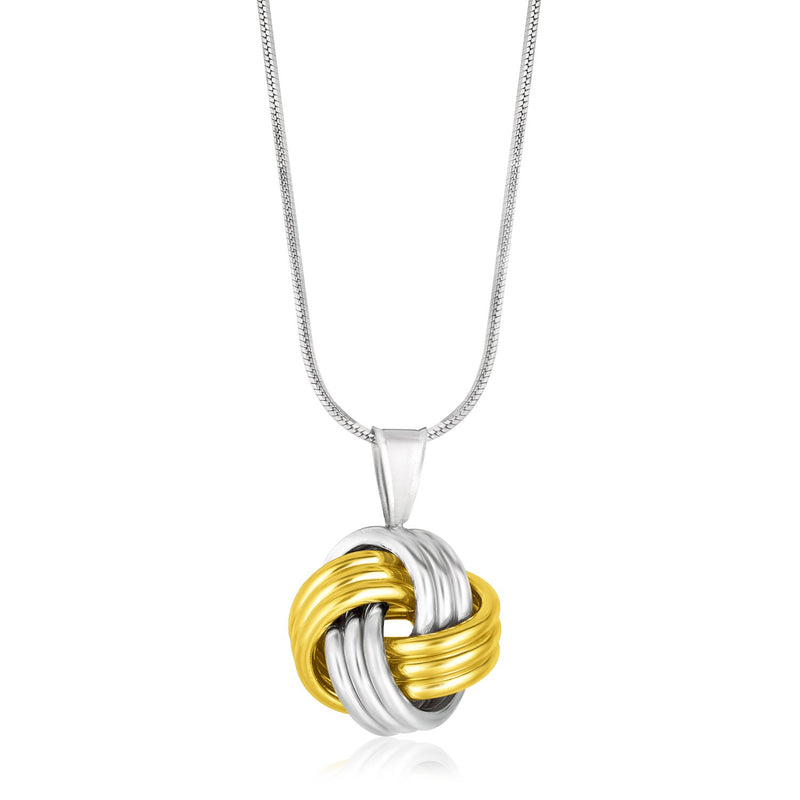 14k Yellow Gold & Sterling Silver Pendant in a Ridge Texture Love Knot Style - Premium Pendants - Just $268.99! Shop now at Pulse Designer Fashion