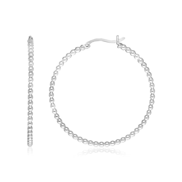 Sterling Silver Round Hoop Earrings with Beaded Texture - Premium Earrings - Just $74.99! Shop now at Pulse Designer Fashion