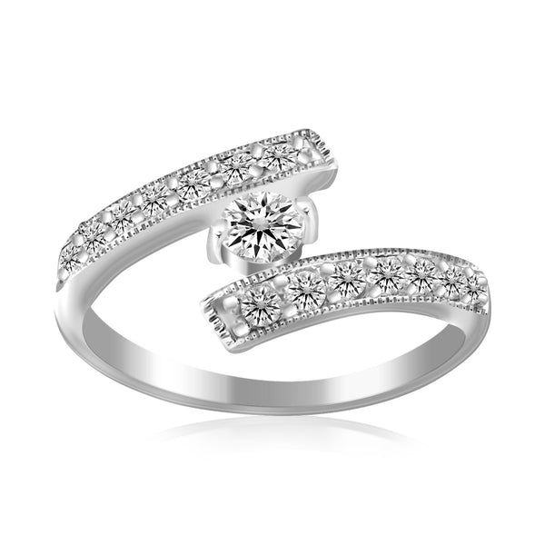 Sterling Silver Rhodium Finished White Cubic Zirconia Overlap Toe Ring - Premium Toe Rings - Just $43.99! Shop now at Pulse Designer Fashion