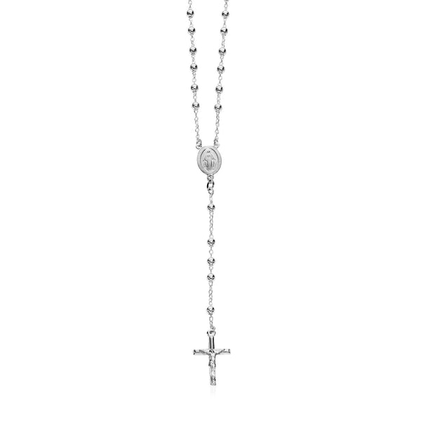 Polished Rosary Chain and Bead Necklace in Sterling Silver - Premium Necklaces - Just $200.99! Shop now at Pulse Designer Fashion