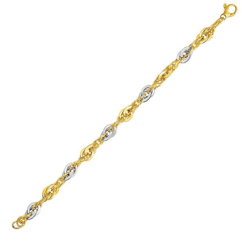 14k Two-Tone Yellow and White Gold Double Link Textured Bracelet - Premium Bracelets - Just $1124.99! Shop now at Pulse Designer Fashion