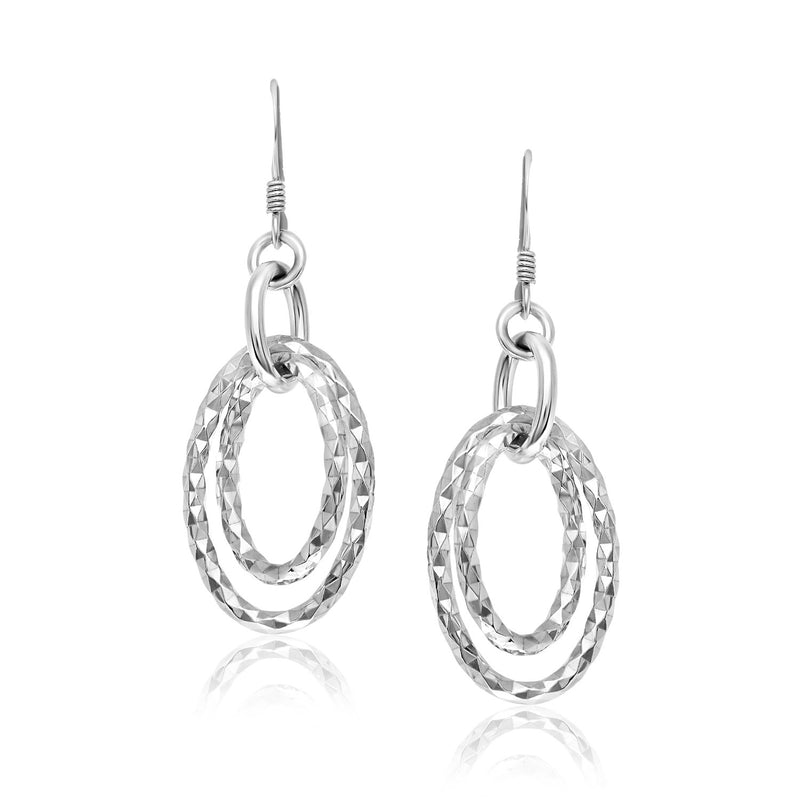 Sterling Silver Textured Dual Open Oval Style Dangling Earrings - Premium Earrings - Just $87.99! Shop now at Pulse Designer Fashion