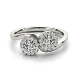 14k White Gold Halo Set Round Two Stone Diamond Ring (3/8 cttw) - Premium Rings - Just $2812.99! Shop now at Pulse Designer Fashion