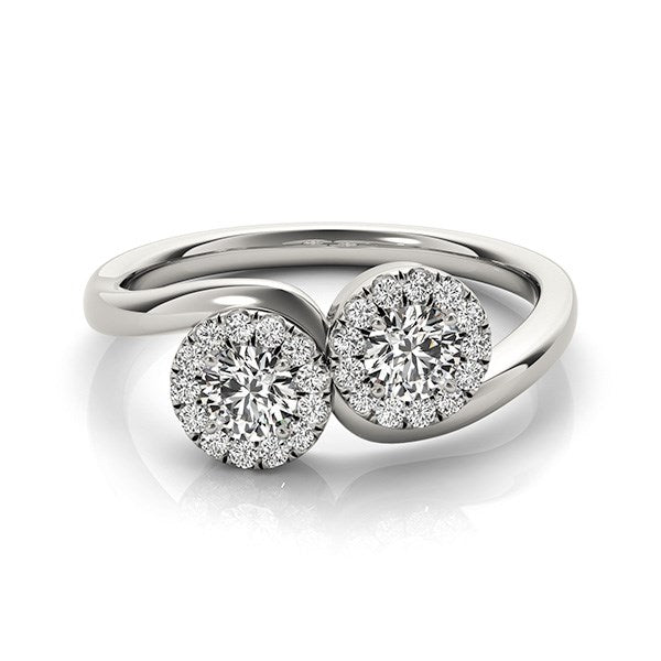 14k White Gold Halo Set Round Two Stone Diamond Ring (3/8 cttw) - Premium Rings - Just $2812.99! Shop now at Pulse Designer Fashion