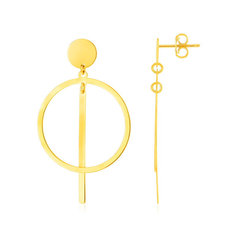 14K Yellow Gold Polished Circle and Bar Earrings - Premium Earrings - Just $507.99! Shop now at Pulse Designer Fashion