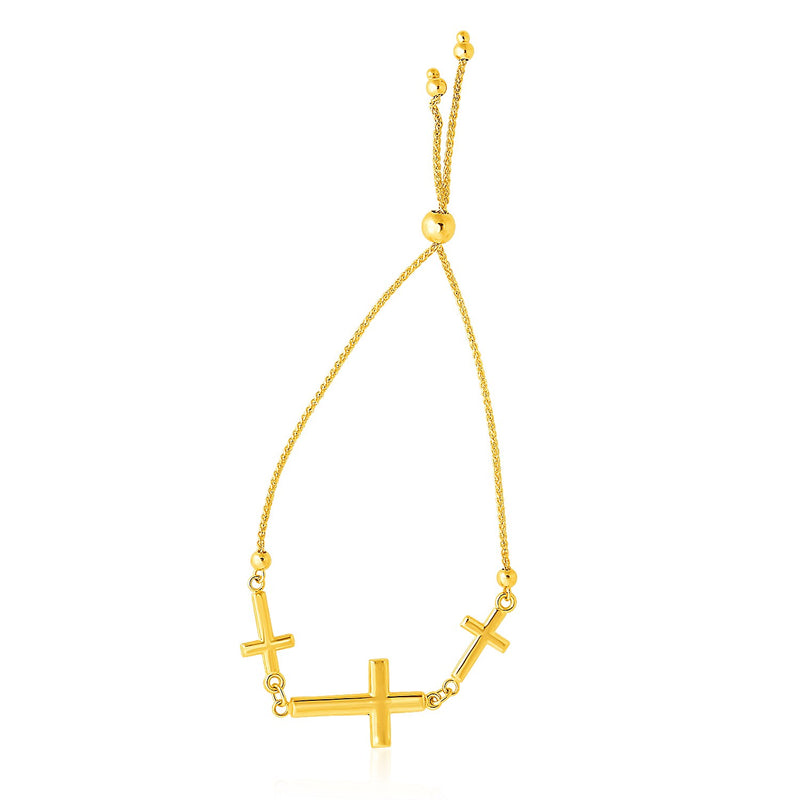 14k Yellow Gold Adjustable Bracelet with Three Crosses - Premium Bracelets - Just $558.99! Shop now at Pulse Designer Fashion