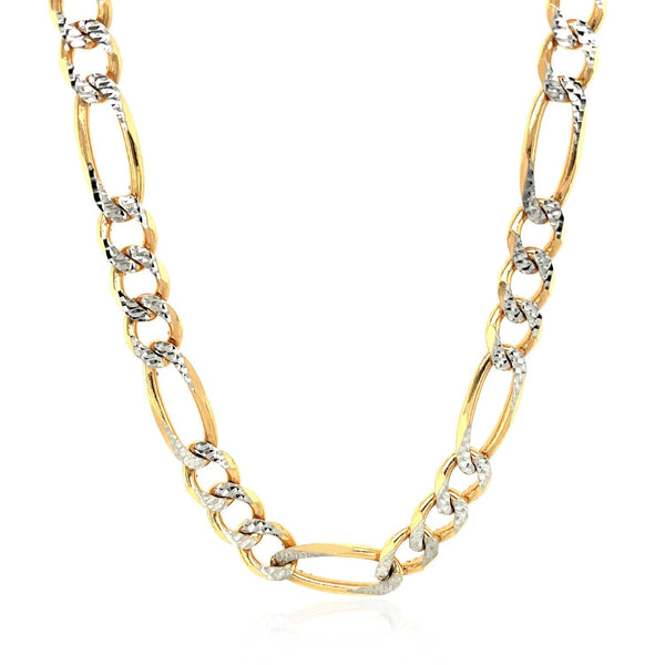 7.0mm 14K Yellow Gold Solid Pave Figaro Chain - Premium Chains - Just $6242.99! Shop now at Pulse Designer Fashion