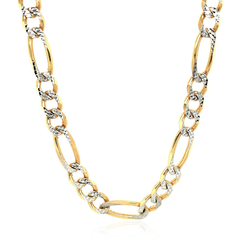 7.0mm 14K Yellow Gold Solid Pave Figaro Chain - Premium Chains - Just $6242.99! Shop now at Pulse Designer Fashion