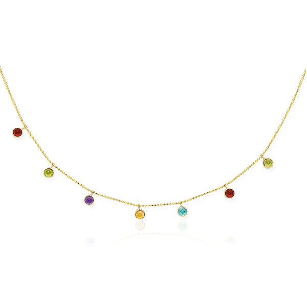 14k Yellow Gold Cable Chain Necklace with Round Multi-Tone Charms - Premium Necklaces - Just $655.99! Shop now at Pulse Designer Fashion