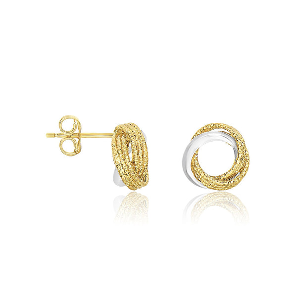 14k Two-Tone Gold Multi-Textured Open Circle Style Entwined Earrings - Premium Earrings - Just $348.99! Shop now at Pulse Designer Fashion