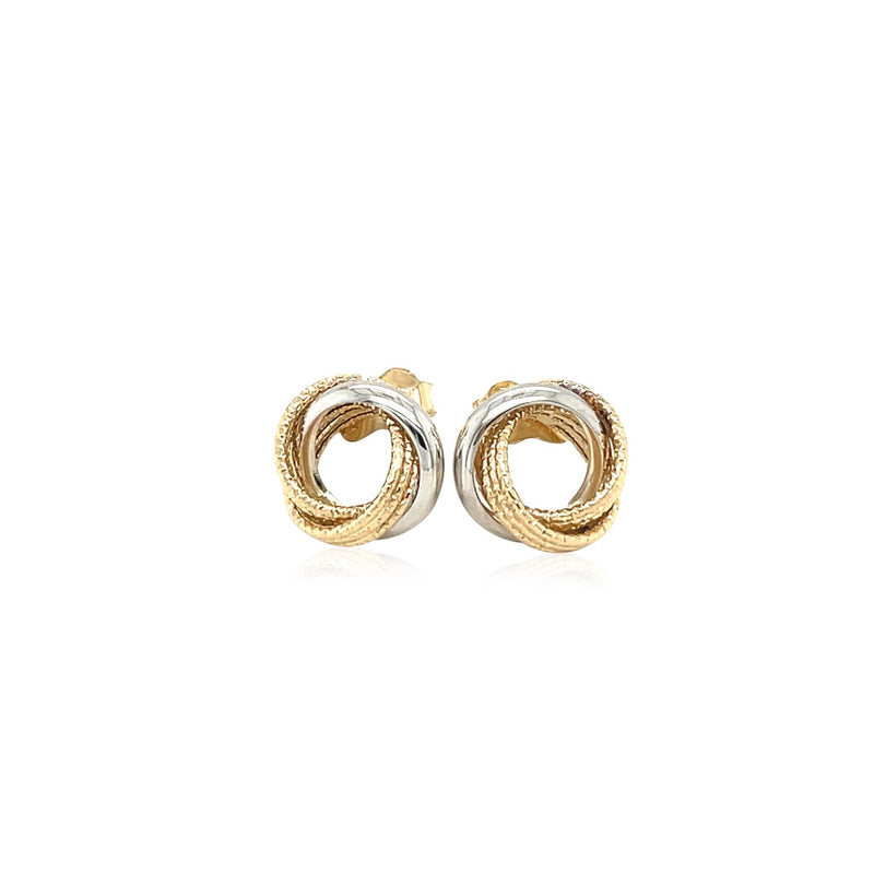 14k Two-Tone Gold Multi-Textured Open Circle Style Entwined Earrings - Premium Earrings - Just $348.99! Shop now at Pulse Designer Fashion