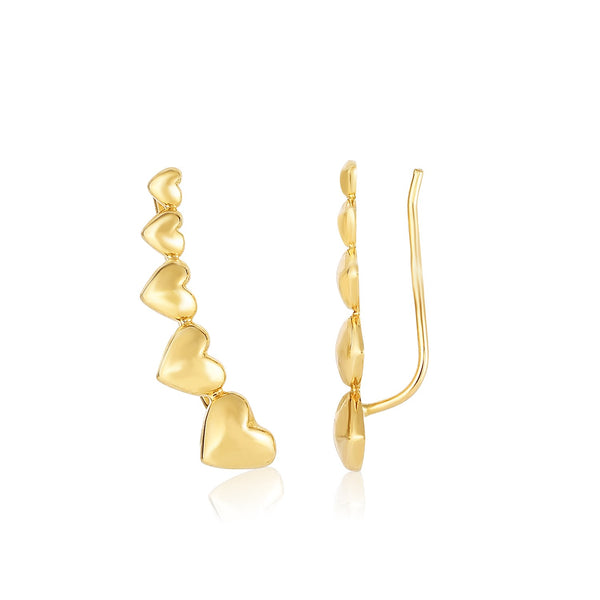 14k Yellow Gold Graduated Heart Climber Style Stud Earrings - Premium Earrings - Just $301.99! Shop now at Pulse Designer Fashion