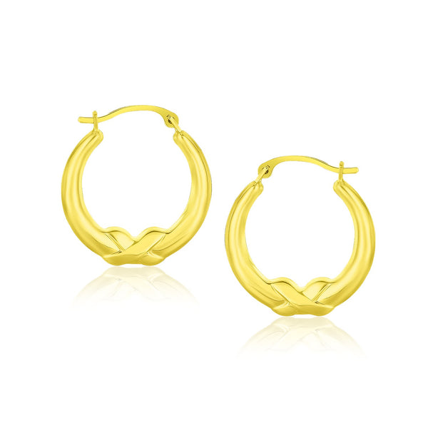 10k Yellow Gold X Motif Round Shape Hoop Earrings - Premium Earrings - Just $129.99! Shop now at Pulse Designer Fashion