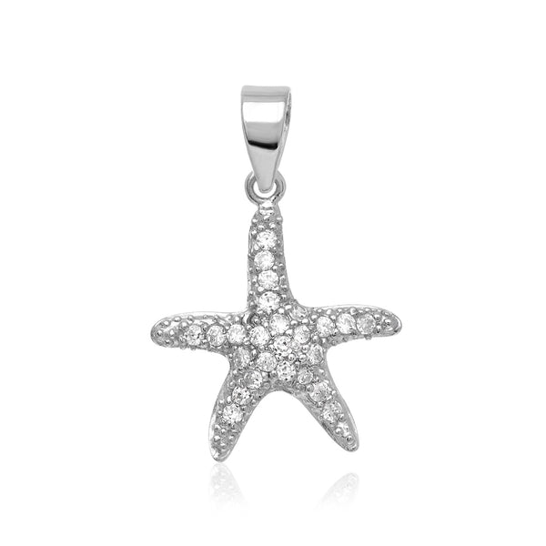 Sterling Silver Petite Starfish Pendant with Cubic Zirconias - Premium Pendants - Just $50.99! Shop now at Pulse Designer Fashion