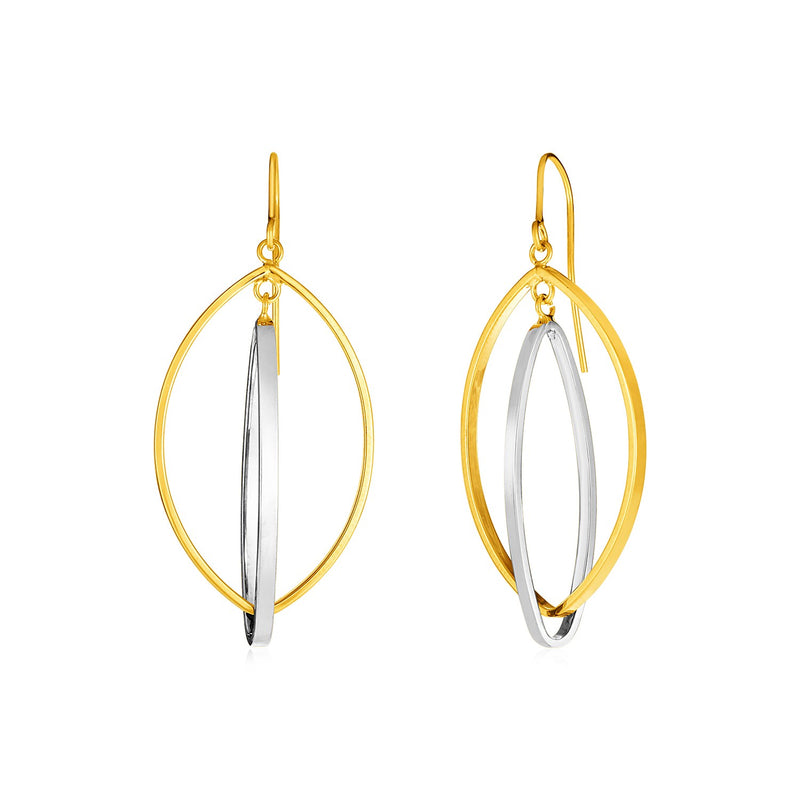 14k Two Tone Gold Earrings with Interlocking Marquise Dangles - Premium Earrings - Just $690.99! Shop now at Pulse Designer Fashion