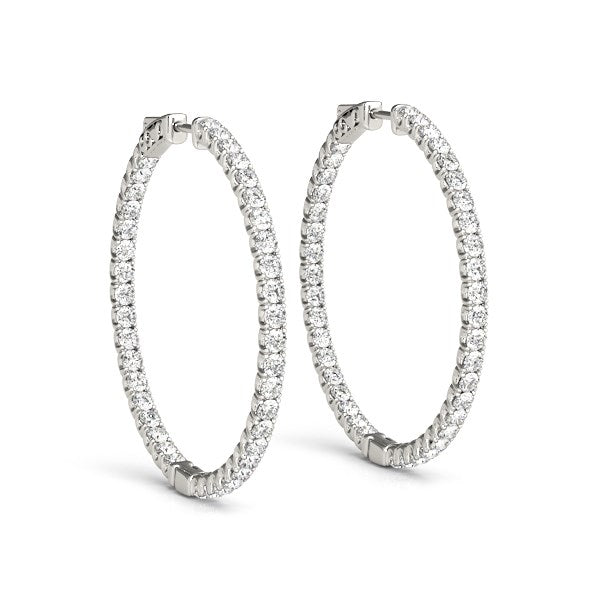 14k White Gold Diamond Hoop Earrings with Shared Prong Setting (2 cttw) - Premium Earrings - Just $5368.99! Shop now at Pulse Designer Fashion