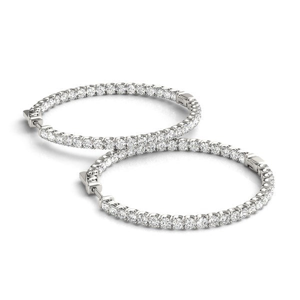 14k White Gold Diamond Hoop Earrings with Shared Prong Setting (2 cttw) - Premium Earrings - Just $5368.99! Shop now at Pulse Designer Fashion