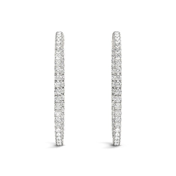 14k White Gold Diamond Hoop Earrings with Shared Prong Setting (2 cttw) - Premium Earrings - Just $5368.99! Shop now at Pulse Designer Fashion