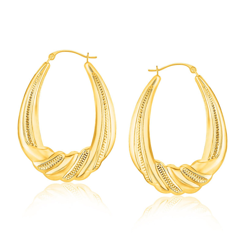 14k Yellow Gold Graduated Textured Oval Hoop Earrings - Premium Earrings - Just $349.99! Shop now at Pulse Designer Fashion