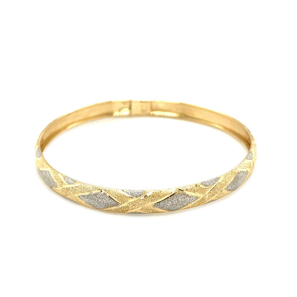 10k Two-Tone Gold Geometric Diamond Motif Bangle - Premium Bangles - Just $550.99! Shop now at Pulse Designer Fashion