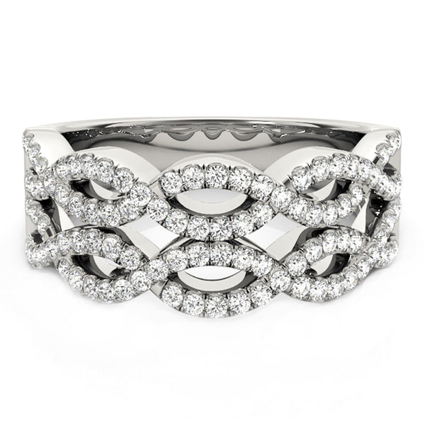 Diamond Studded Double Interlocking Waves Ring in 14k White Gold  (5/8 cttw) - Premium Rings - Just $3084.99! Shop now at Pulse Designer Fashion