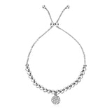 Adjustable Bead Bracelet with Round Charm and Cubic Zirconias in Sterling Silver - Premium Bracelets - Just $61.99! Shop now at Pulse Designer Fashion