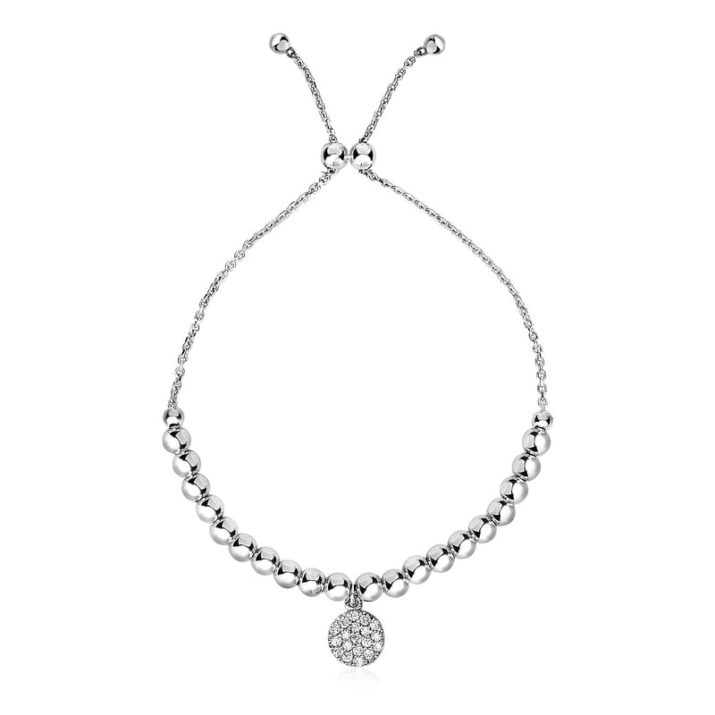 Adjustable Bead Bracelet with Round Charm and Cubic Zirconias in Sterling Silver - Premium Bracelets - Just $61.99! Shop now at Pulse Designer Fashion