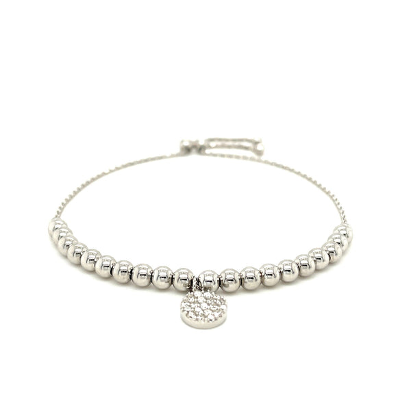 Adjustable Bead Bracelet with Round Charm and Cubic Zirconias in Sterling Silver - Premium Bracelets - Just $61.99! Shop now at Pulse Designer Fashion