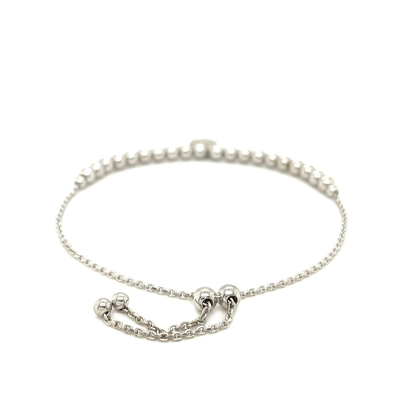 Adjustable Bead Bracelet with Round Charm and Cubic Zirconias in Sterling Silver - Premium Bracelets - Just $61.99! Shop now at Pulse Designer Fashion