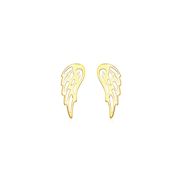 14k Yellow Gold Polished Wing Post Earrings - Premium Earrings - Just $118.99! Shop now at Pulse Designer Fashion