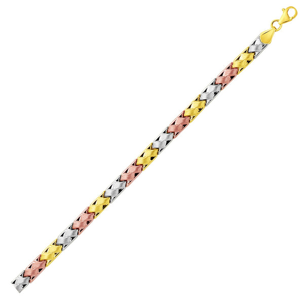 14k Tri-Color Gold Weave Design Bracelet - Premium Bracelets - Just $971.99! Shop now at Pulse Designer Fashion