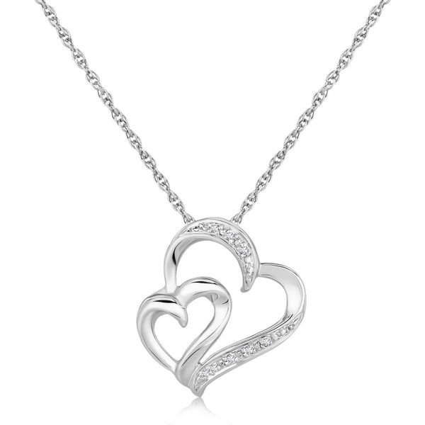 Sterling Silver Diamond Accented Dual Fancy Heart Pendant (.02 cttw) - Premium Pendants - Just $131.99! Shop now at Pulse Designer Fashion