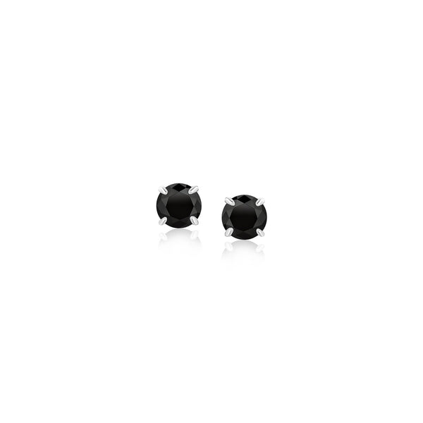 14k White Gold Stud Earrings with Black 4mm Cubic Zirconia - Premium Earrings - Just $87.99! Shop now at Pulse Designer Fashion