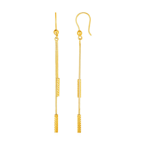 Textured Bar Long Drop Earrings in 14k Yellow Gold - Premium Earrings - Just $279.99! Shop now at Pulse Designer Fashion