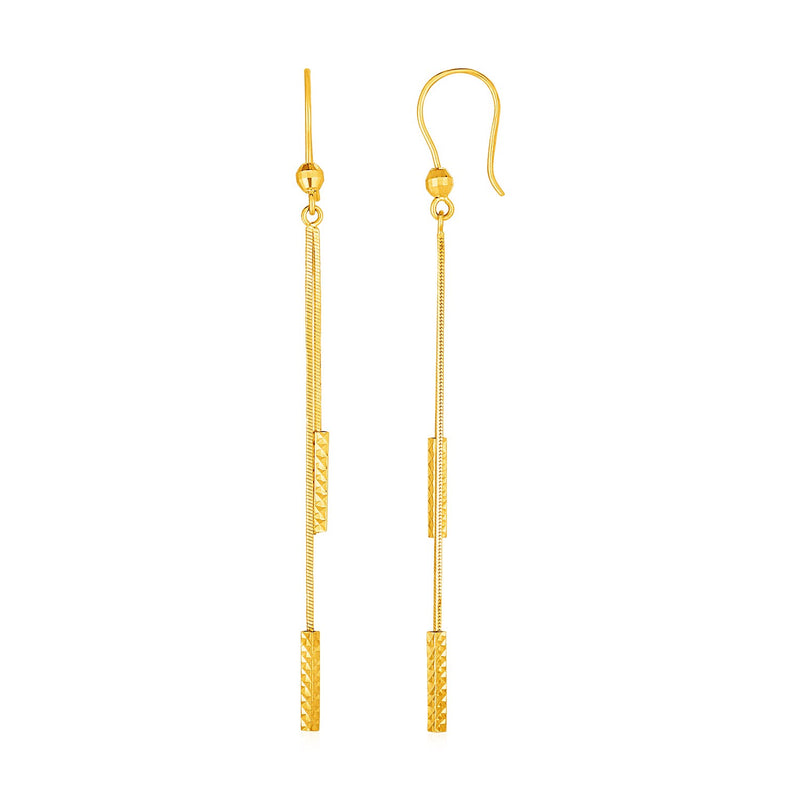 Textured Bar Long Drop Earrings in 14k Yellow Gold - Premium Earrings - Just $279.99! Shop now at Pulse Designer Fashion