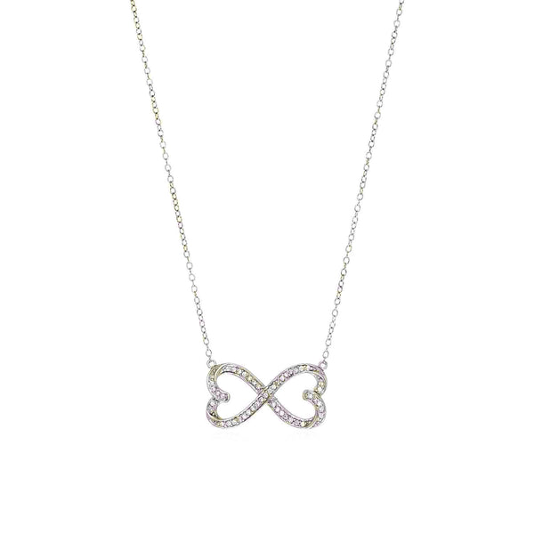 Double Heart Infinity Necklace with Cubic Zirconia in Sterling Silver - Premium Necklaces - Just $114.99! Shop now at Pulse Designer Fashion