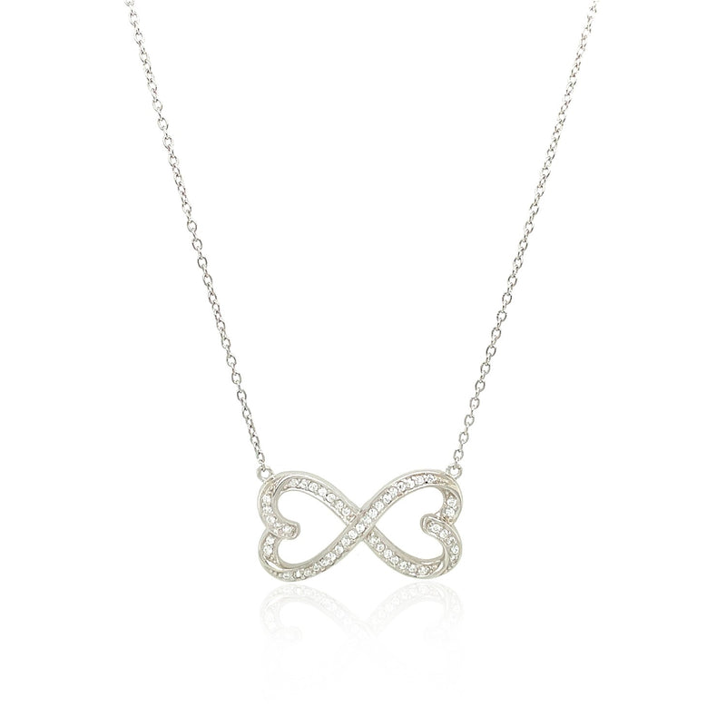 Double Heart Infinity Necklace with Cubic Zirconia in Sterling Silver - Premium Necklaces - Just $114.99! Shop now at Pulse Designer Fashion