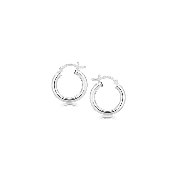 Sterling Silver Polished Hoop Style Earrings with Rhodium Plating (15mm) - Premium Earrings - Just $30.99! Shop now at Pulse Designer Fashion